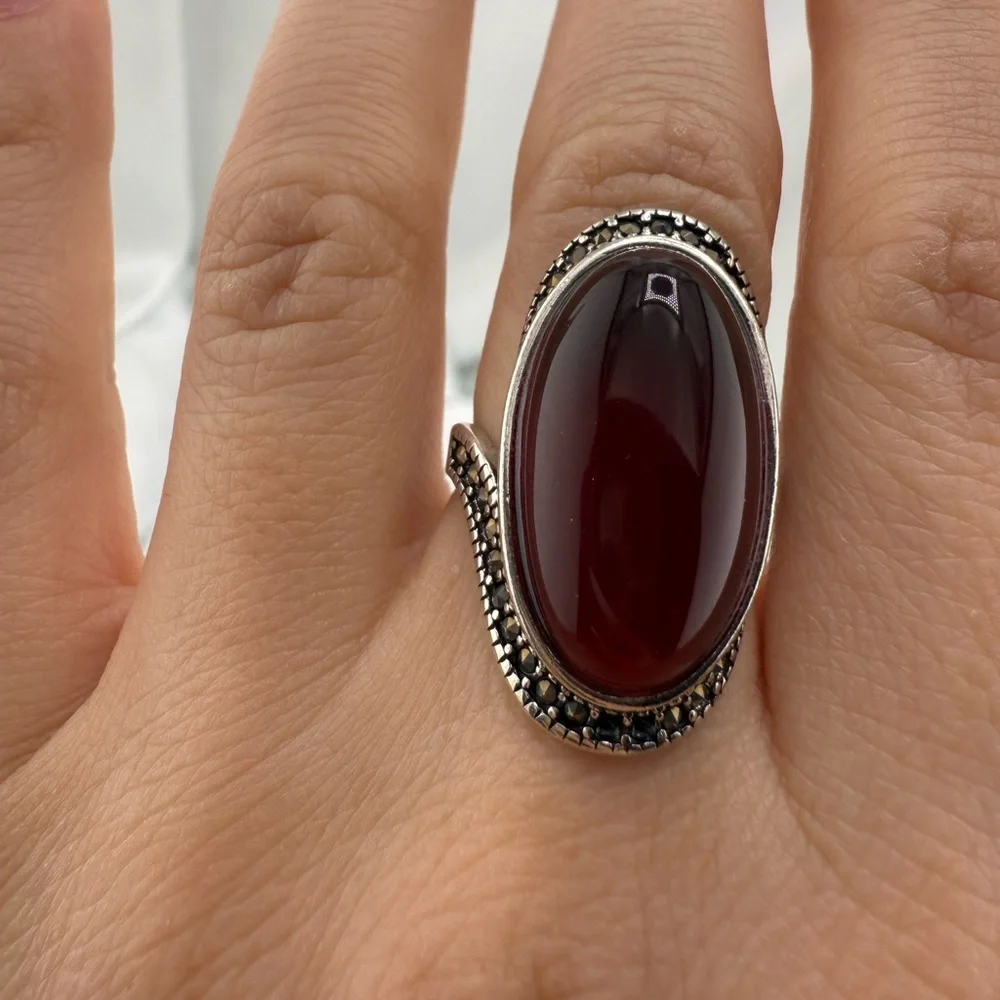Vintage antique adjustable Red Stone Silver Ring
